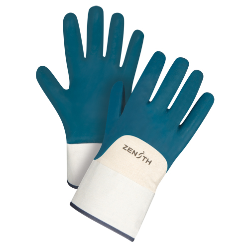 Zenith Safety Products SAN447 Heavyweight Safety Cuff Gloves, 10/X-Large, Nitrile Coating, Cotton Shell