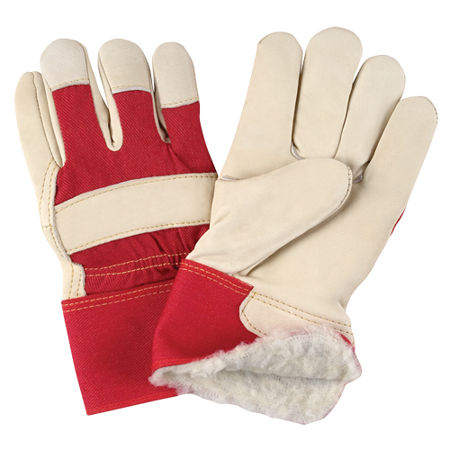 Zenith Safety Products SAO053 Red & White Premium Winter-Lined Fitters Gloves, Large, Grain Cowhide Palm, Boa Inner Lining