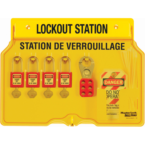 Master Lock 1482BP410FRC Station de verrouillage, Cadenas Thermoplastique, Capacit&eacute; de 4, Cadenas Compris