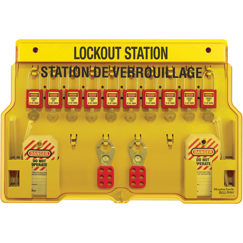 Master Lock 1483BP410FRC Lockout Stations, Thermoplastic Padlocks, 10 Padlock Capacity, Padlocks Included
