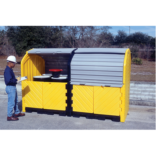 Ultratech 9651 Ultra-Hard Top Plus Spill Pallets With Drain, 126" L x 62" W x 79" H, 18000 lbs. Load Capacity