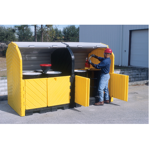 Ultratech 9651 Ultra-Hard Top Plus Spill Pallets With Drain, 126" L x 62" W x 79" H, 18000 lbs. Load Capacity