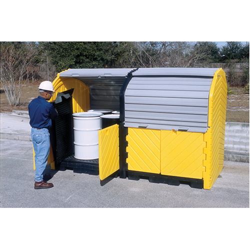 Ultratech 9651 Ultra-Hard Top Plus Spill Pallets With Drain, 126" L x 62" W x 79" H, 18000 lbs. Load Capacity