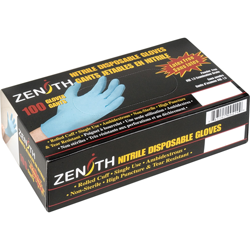 Produits de sécurité Zenith SAP320 Gants d'examen r&eacute;sistants &agrave; la perforation, Petit, Nitrile, 4,5 mils, Poudr&eacute;s, Bleu
