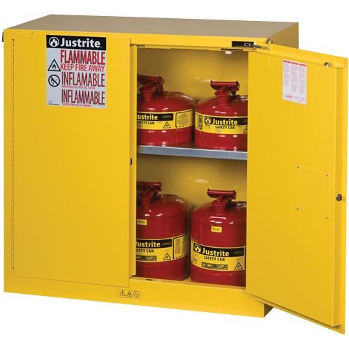 Justrite 893020 Sure-Grip&reg; Ex Flammable Storage Cabinets, 30 gal., 2 Door, 43" W x 44" H x 18" D