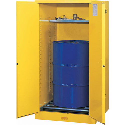 Justrite 896270 Sure-Grip&reg; EX Vertical Drum Storage Cabinets, 55 US gal. Cap., Yellow