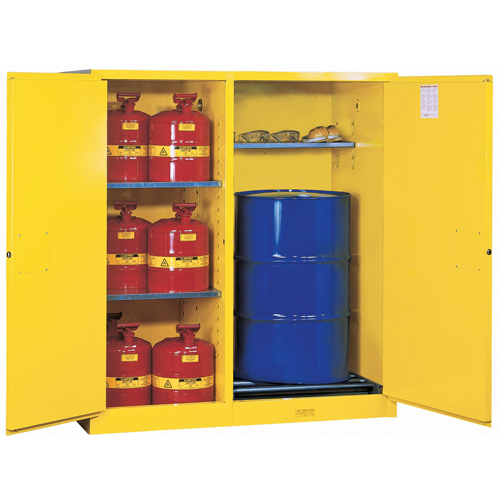 Justrite 899260 Sure-Grip&reg; EX Double-Duty Safety Cabinets, 115 US gal. Cap., 13 Drums, Yellow