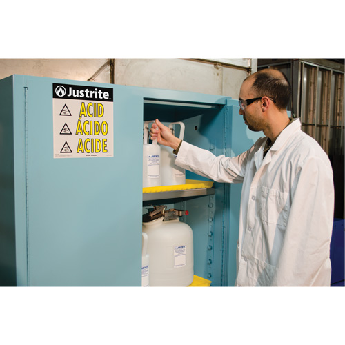 Justrite 894502 Armoires de s&eacute;curit&eacute; Sure-Grip Ex pour acides/produits corrosifs, 45 gal., 43" x 65" x 18"