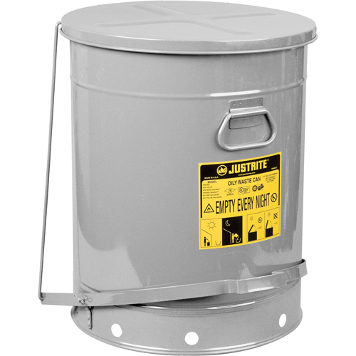 Justrite 09704 Contenants pour d&eacute;chets huileux, Homologu&eacute; FM/List&eacute; UL, 21 gal. US, Argent