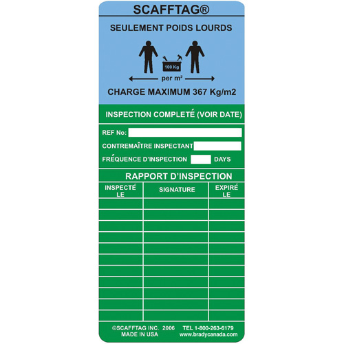 Brady SCAF-CAIHD200 ScaffTag&reg; Heavy-Duty "Ready For Use" Inserts, Plastic, 7-5/8" W x 3-1/4" H, English