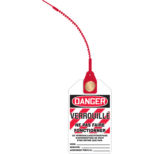 Accuform NMC TAK638 Loop 'N Lock Lockout tag, Plastic, 3-3/8" W x 5-7/8" H, French