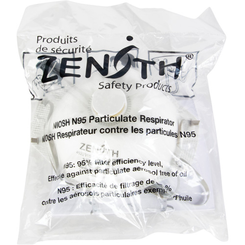 Produits de sécurité Zenith SAS498V Respîrateur contre les particules - Emballage pour machine distributrice, N95, Certifi&eacute; NIOSH, Moyen/grand
