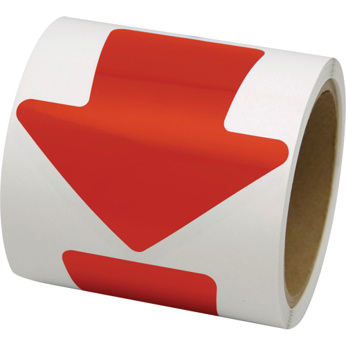 Incom Top Tape & Label VA400R D&eacute;calcomanie en couleur pour le marquage des planchers, Fl&egrave;che, 4" lo x 4" la, Rouge, Vinyle