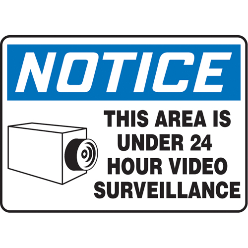 Accuform NMC MASE806VA Enseigne  Area Under Surveillance , 10" x 7", Aluminium, Anglais avec pictogramme