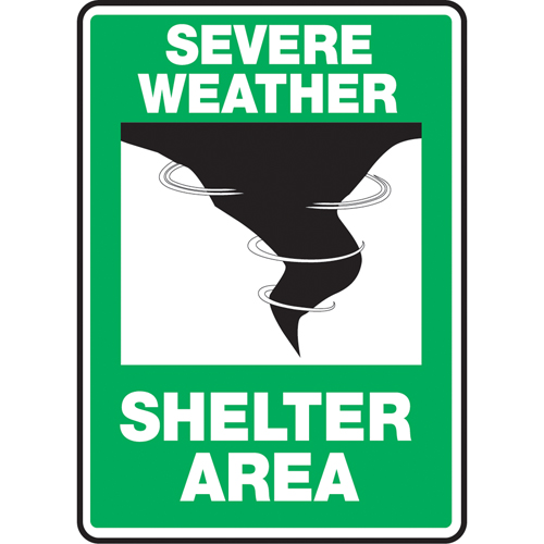 Accuform NMC MFEX524VP "Shelter Area" Sign, 14" x 10", Plastic, English with Pictogram