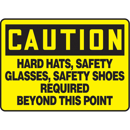 Accuform NMC MPPE722VS "Hard Hats, Safety Glasses, Safety Shoes Required" Sign, 10" x 14", Vinyl, English