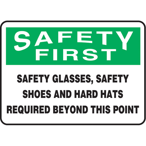 Accuform NMC MPPE917VA Enseigne  Safety Glasses, Safety Shoes, & Hard Hats Required , 7" x 10", Aluminium, Anglais