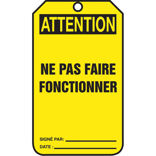 Accuform Signs TCF028CTP Lockout Tags, Cardstock, 3-1/8" W x 5-7/8" H, French