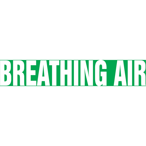 Accuform NMC RPK173SSB "Breathing Air" Pipe Marker, Self-Adhesive, 1-1/2" H x 8" W, White on Green