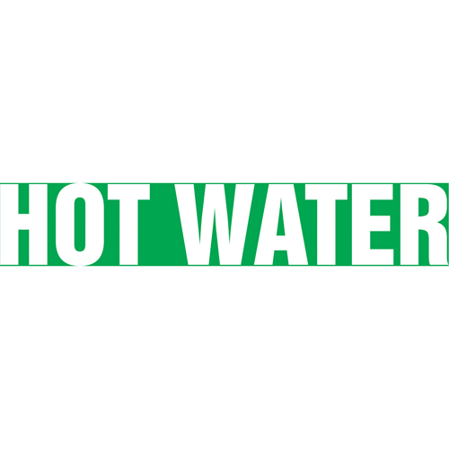 Accuform NMC RPK425SSA "Hot Water" Pipe Marker, Self-Adhesive, 1" H x 8" W, White on Green