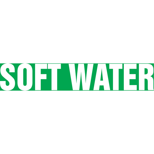 Accuform NMC RPK651SSB "Soft Water" Pipe Marker, Self-Adhesive, 1-1/2" H x 8" W, White on Green