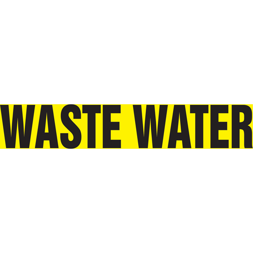 Accuform Signs RPK729SSH "Waste Water" Pipe Marker, Self-Adhesive, 4" H x 24" W, Black on Yellow