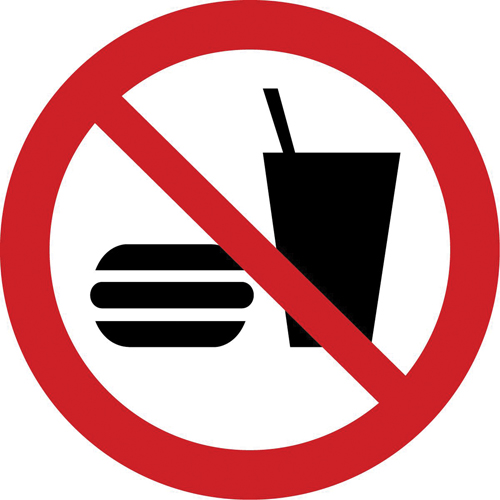 Accuform NMC LSGP6684 No Eating or Drinking ISO Prohibition Safety Labels, 4" x 4", Vinyl, Pictogram