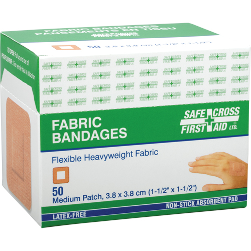 Safecross 03570 Bandages, Rectangular/Square, 1-1/2", Fabric, Non-Sterile