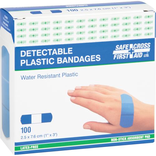 Safecross 03358 Bandages, Rectangulaire/carr&eacute;e, 3", Plastique d&eacute;tectable, St&eacute;rile