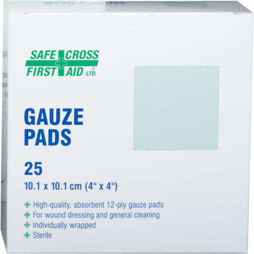 Safecross 02221 Gaze, Tampon, 4" lo x 4" la, St&eacute;rile, Dispositif m&eacute;dical Classe 1