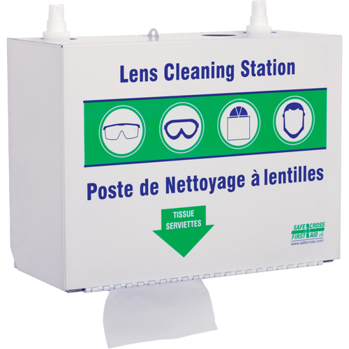 Safecross 25173 Metal Lens Cleaning Stations - Two 500ml Solutions & 1 Box of Tissue, Metal, 10.5" L x 5.5" D x 6.3" H