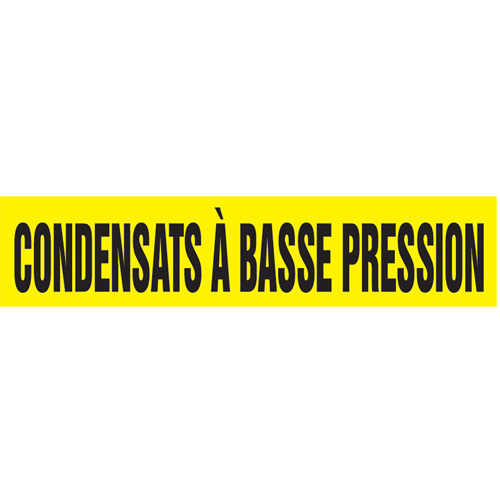 Accuform NMC CRPK485SSB "Condensats &agrave; Basse Pression" Pipe Marker, Self-Adhesive, 1-1/2" H x 8" W, Black on Yellow