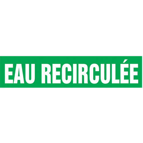 Accuform NMC CRPK771SSB "Eau Recircul&eacute;e" Pipe Marker, Self-Adhesive, 1-1/2" H x 8" W, White on Green