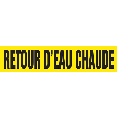 Accuform NMC CRPK427SSB "Retour d'Eau Chaude" Pipe Marker, Self-Adhesive, 1-1/2" H x 8" W, Black on Yellow