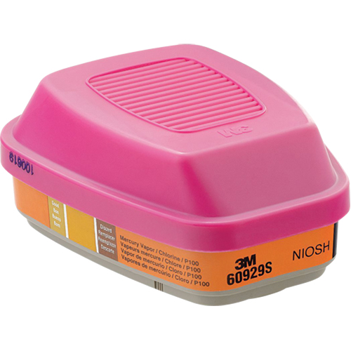 3M 60929S 6000 Series Respirator Cartridge, Gas/Vapour Cartridge, Mercury Vapour/Chlorine Gas/P100 Filter/Sulfur Dioxide