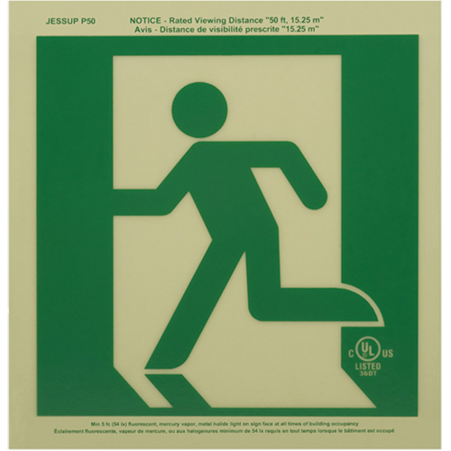 Accuform Signs PLW622 Ultra-Glow Running Man Exit Sign, 9-1/2" x 9-1/4", Aluminum, Pictogram