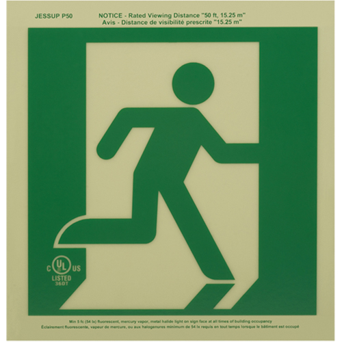 Accuform Signs PLW624 Ultra-Glow Running Man Exit Sign, 9-1/2" x 9-1/2", Aluminum, Pictogram
