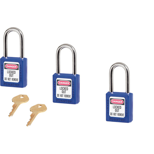 Master Lock 410KAS3BLU 410 Series Zenex Padlocks - Set of Three, Safety Padlock, Keyed Alike, Thermoplastic, 1-1/2" Width