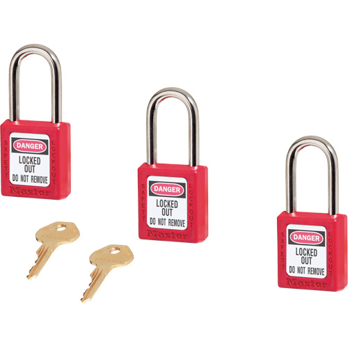 Master Lock 410KAS3RED Cadenas Zenex s&eacute;rie 410 - ensemble de 3, Cadenas de s&eacute;curit&eacute;, Cl&eacute;s identiques, Thermoplastique, Largeur de 1-1/2"