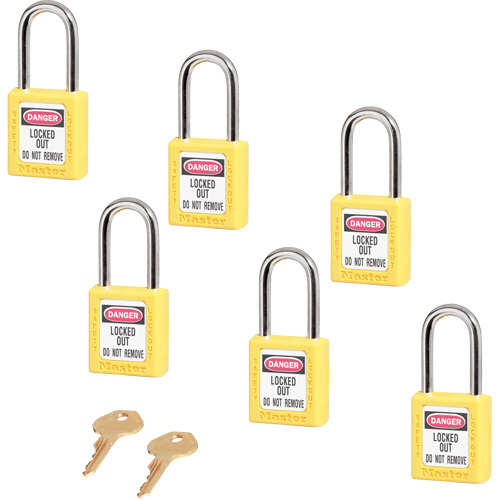 Master Lock 410KAS6YLW 410 Zenex Safety Padlocks, Yellow, Keyed Alike, Thermoplastic, 1-1/2" Width