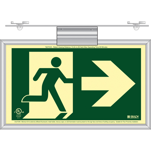 Brady 143526 BradyGlo&reg; Running Man Exit Sign with Right Arrow, 8-1/2" x 15", Plastic, Pictogram