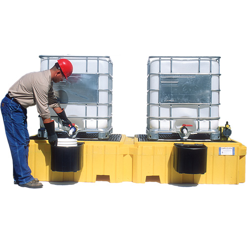 Ultratech 1147 Ultra-Twin IBC Spill Pallet&reg; with Drain, 535 US gal. Spill Capacity, 124.5" x 61.625" x 22"