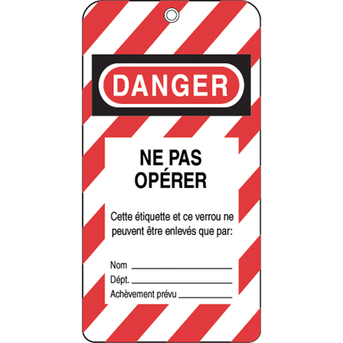 Incom Top Tape & Label 33010 Lockout Tags, Plastic, 3" W x 5-3/4" H, French