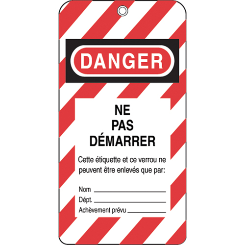 Incom Top Tape & Label 33013 Lockout Tags, Plastic, 3" W x 5-3/4" H, French