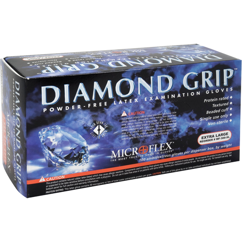 Microflex MF-300-L Gants d'examen Diamond Grip, Grand, Latex, 8 mils, Sans poudre, Naturel, Classe 2