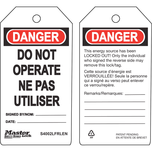 MASTER LOCK ETIQUETTE SECURITE NE PAS OP/DO NOT OP BI 6/PQT SEA311 (S4002LFRLEN) Magasiner
