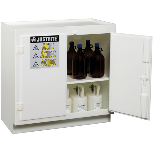 Justrite 24015 Armoires solides en poly&eacute;thyl&egrave;ne pour acides, 6 x 0,66043 gal., 36" x 35,75" x 21,75"