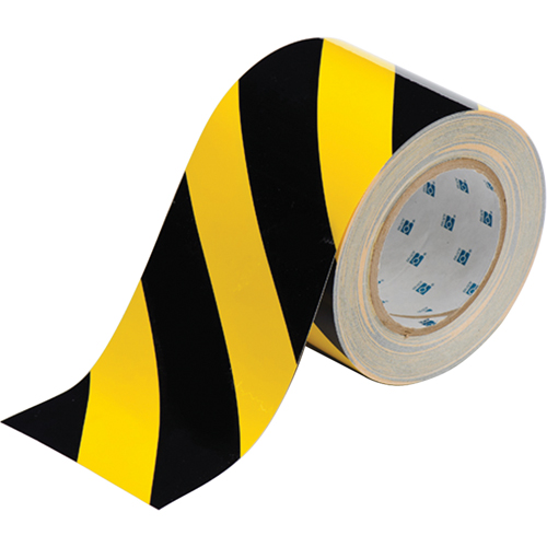 Brady 104377 ToughStripe&reg; Floor Marking Tape, 4" x 100', Polyester, Black and Yellow