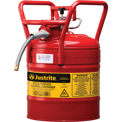 Justrite 7350110 D.O.T. AccuFlow Safety Cans, Type II, Steel, 5 US gal., Red, FM Approved