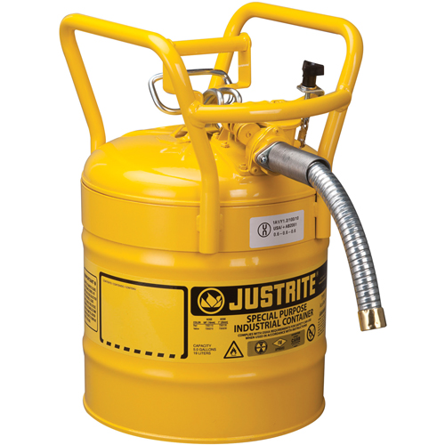 Justrite 7350230 D.O.T. AccuFlow Safety Cans, Type II, Steel, 5 US gal., Yellow, FM Approved